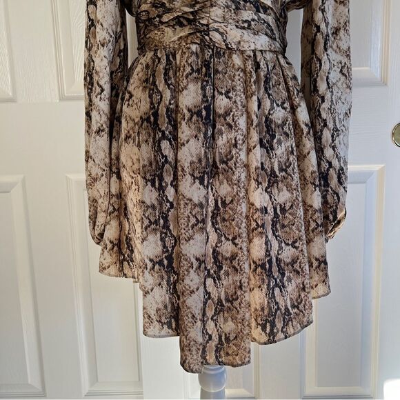 Ronny Kobo Snakeskin Orzoro Asymmetric Hem Dress Tan Medium MSRP $398 - Picture 6 of 11